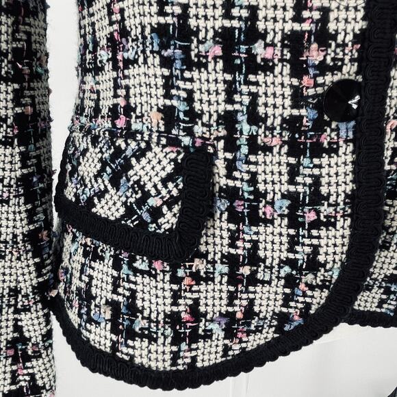 Giancarlo Ferrari Vtg Navy Blue White Plaid Tweed Edged Lined Blazer Jacket 8 - Picture 7 of 16